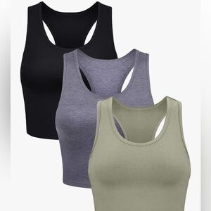 Set of 3 Racerback Tank Tops - Black, Gray, Olive